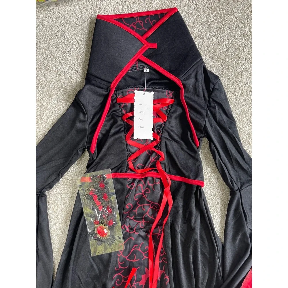 Girl Kids Vampire Costume Black Red Gothic Dress Choker Set Size S NWT